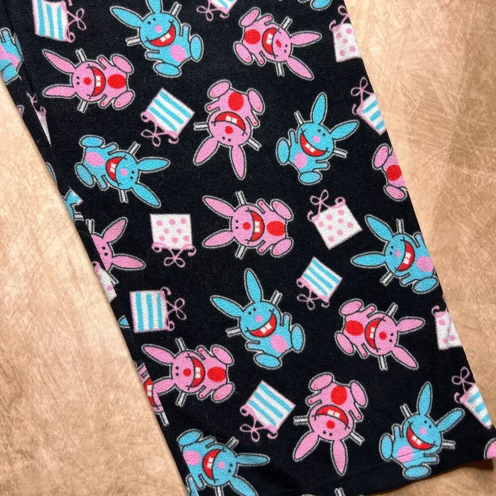 Vintage Y2K Happy Bunny Fleece Pajama Pants Jim Benton Just Jimmy Indie McBling